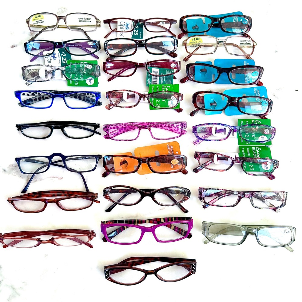 Lot 24 Pairs Reading Glasses Assorted Strengths +1.75 to +2.50 Colorful